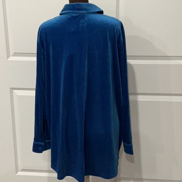 NWT Soft Surroundings Textured Velvet Boyfriend Blue Button Down Shirt Size 2X - Picture 6 of 11
